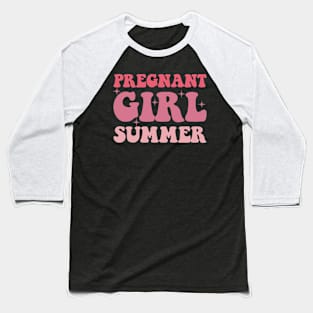 Pregnant Girl Summer Pregnancy Reveal Retro Vintage Baseball T-Shirt